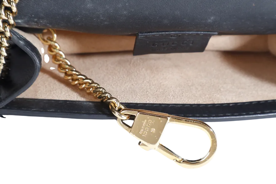 GUCCI SYLVIE WALLET ON CHAIN BLACK SUPER MINI GOLD HARDWARE NO DUST COVER