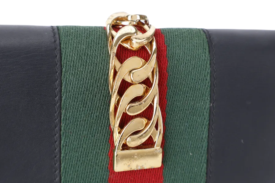 GUCCI SYLVIE WALLET ON CHAIN BLACK SUPER MINI GOLD HARDWARE NO DUST COVER
