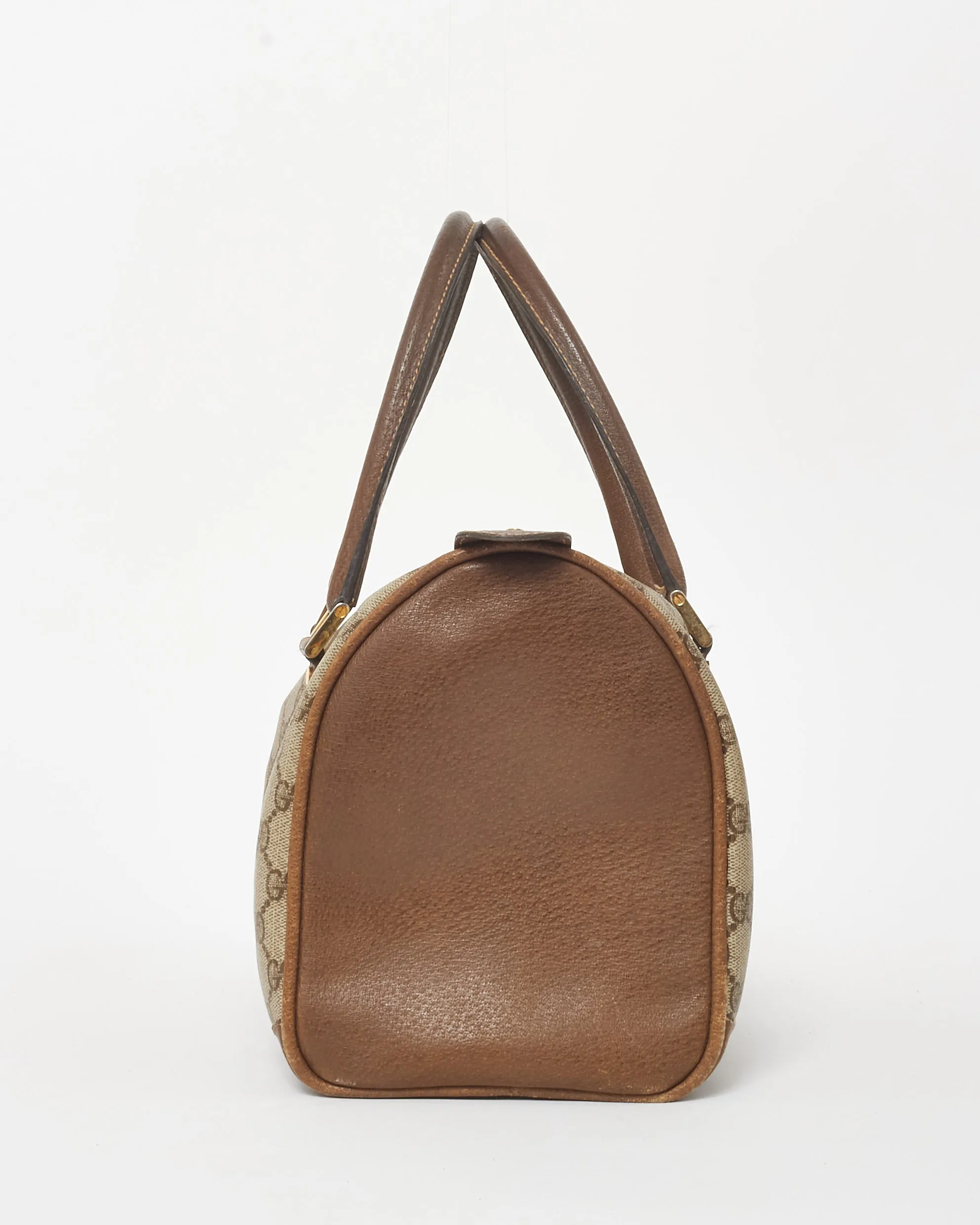 Gucci Vintage Beige and Brown Monogram Coated Canvas Boston Bag