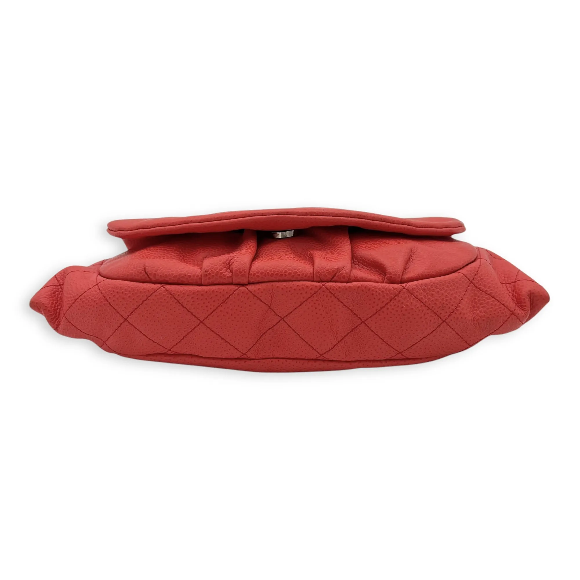 Half Moon Wallet On Chain Red in Caviar Leather, Silver hardware
