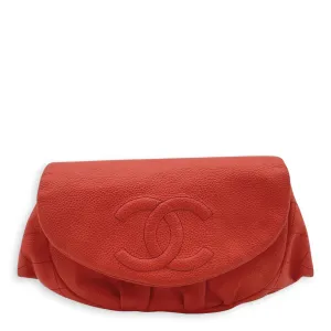 Half Moon Wallet On Chain Red in Caviar Leather, Silver hardware
