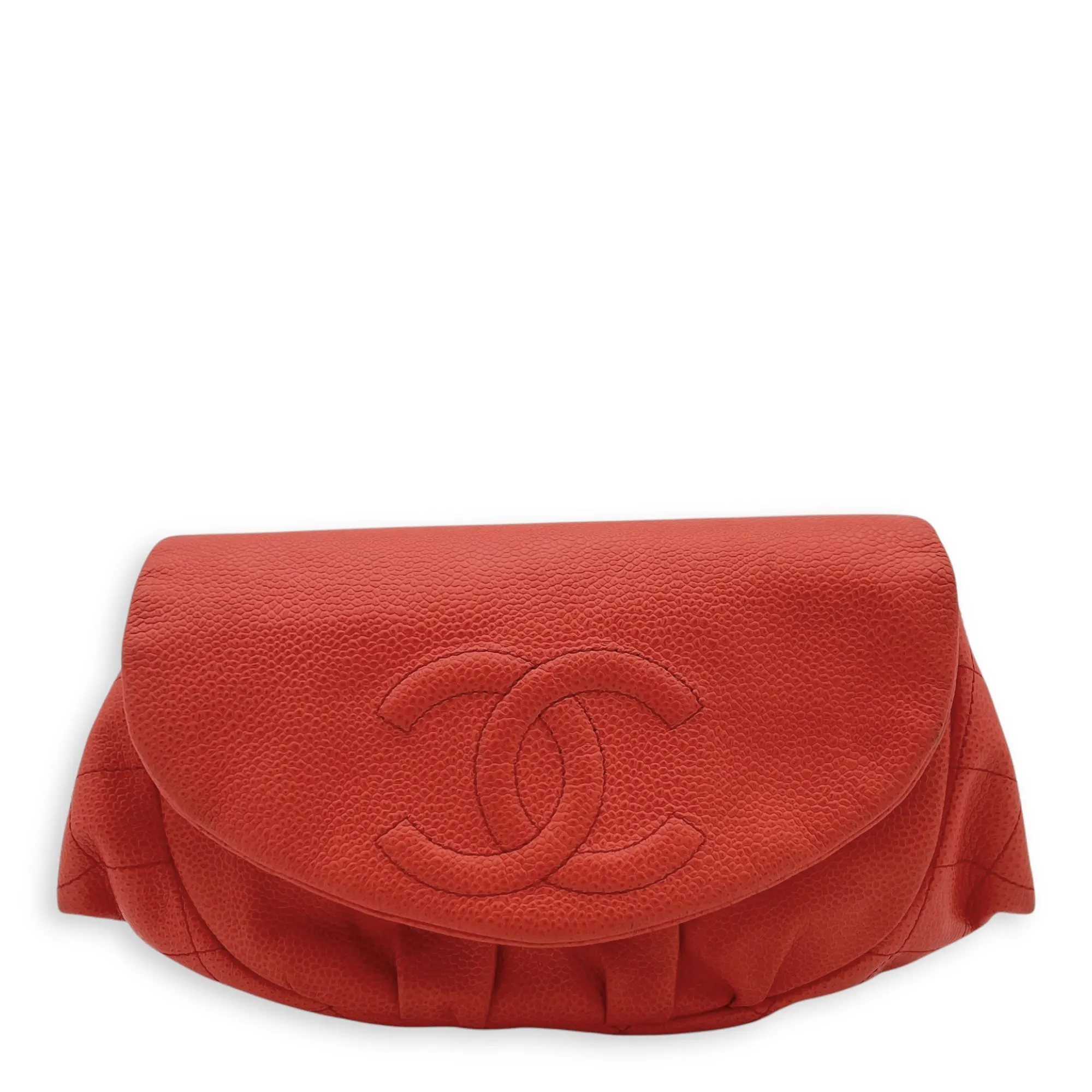 Half Moon Wallet On Chain Red in Caviar Leather, Silver hardware
