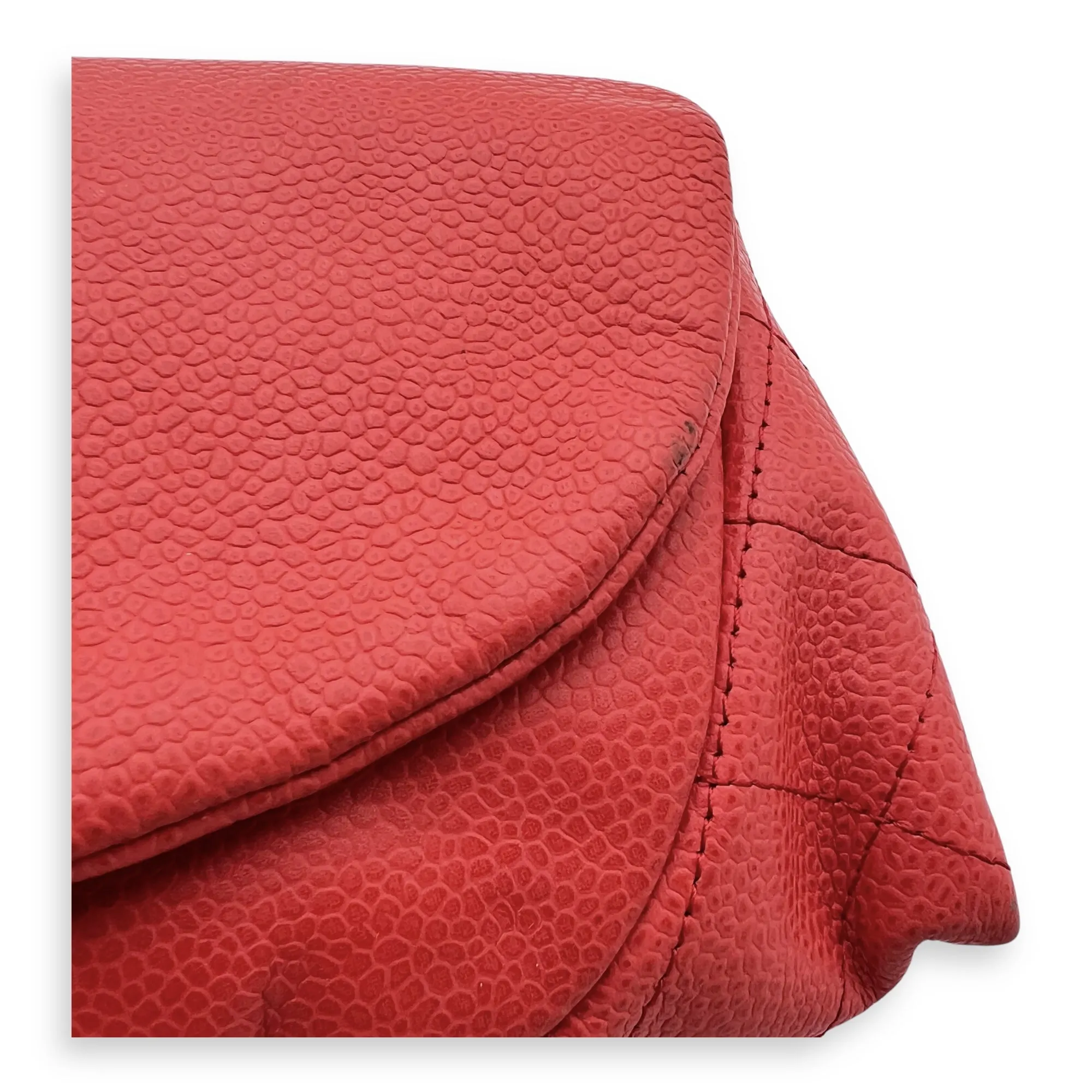 Half Moon Wallet On Chain Red in Caviar Leather, Silver hardware