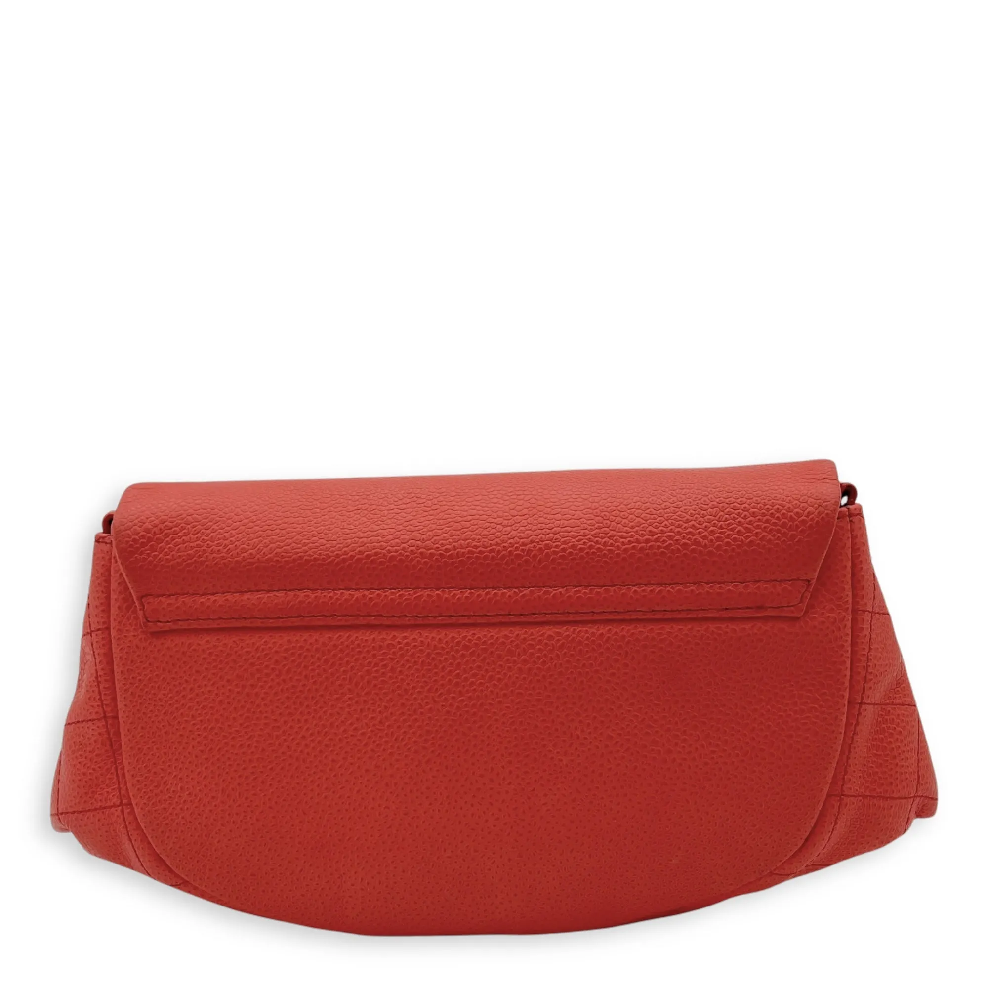 Half Moon Wallet On Chain Red in Caviar Leather, Silver hardware