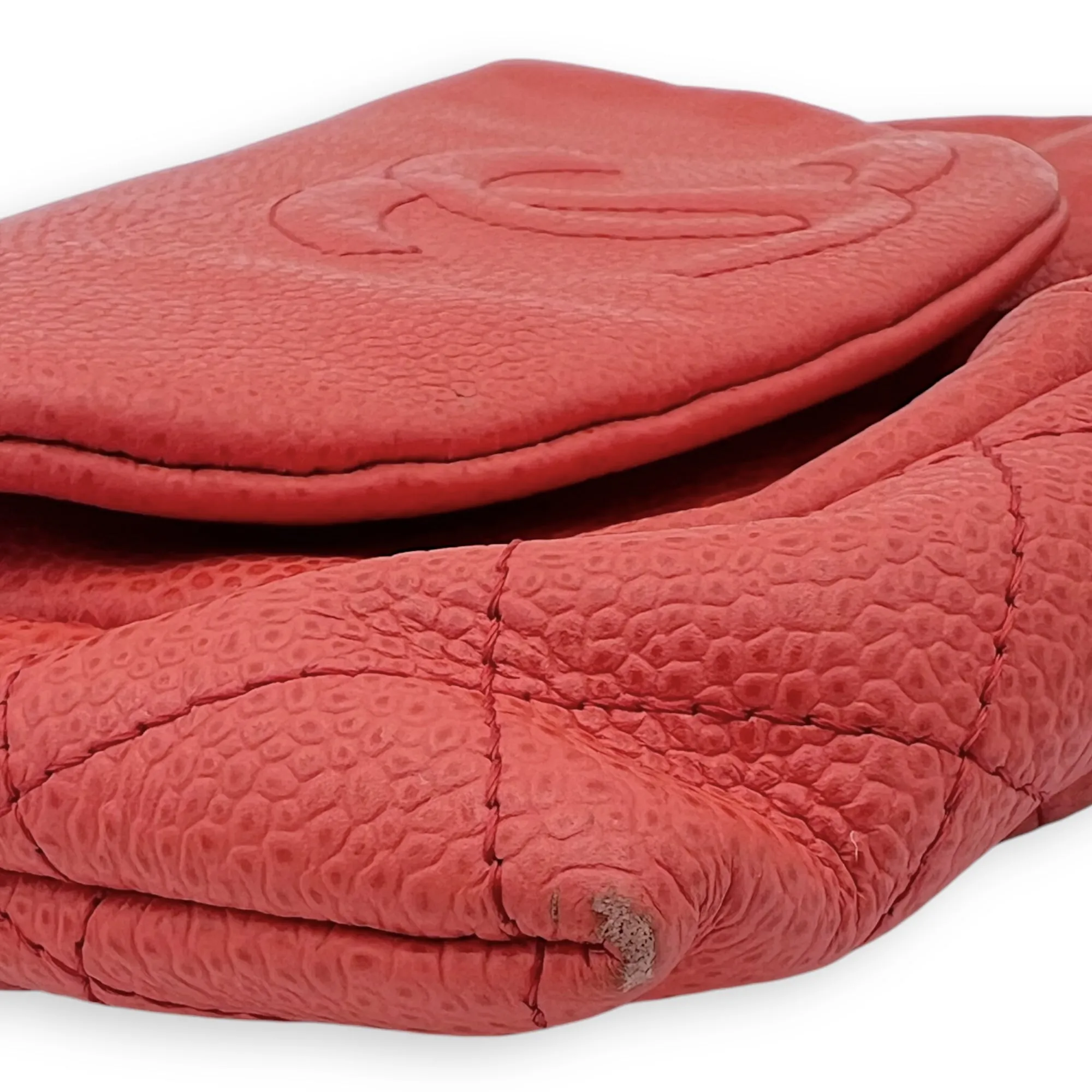 Half Moon Wallet On Chain Red in Caviar Leather, Silver hardware