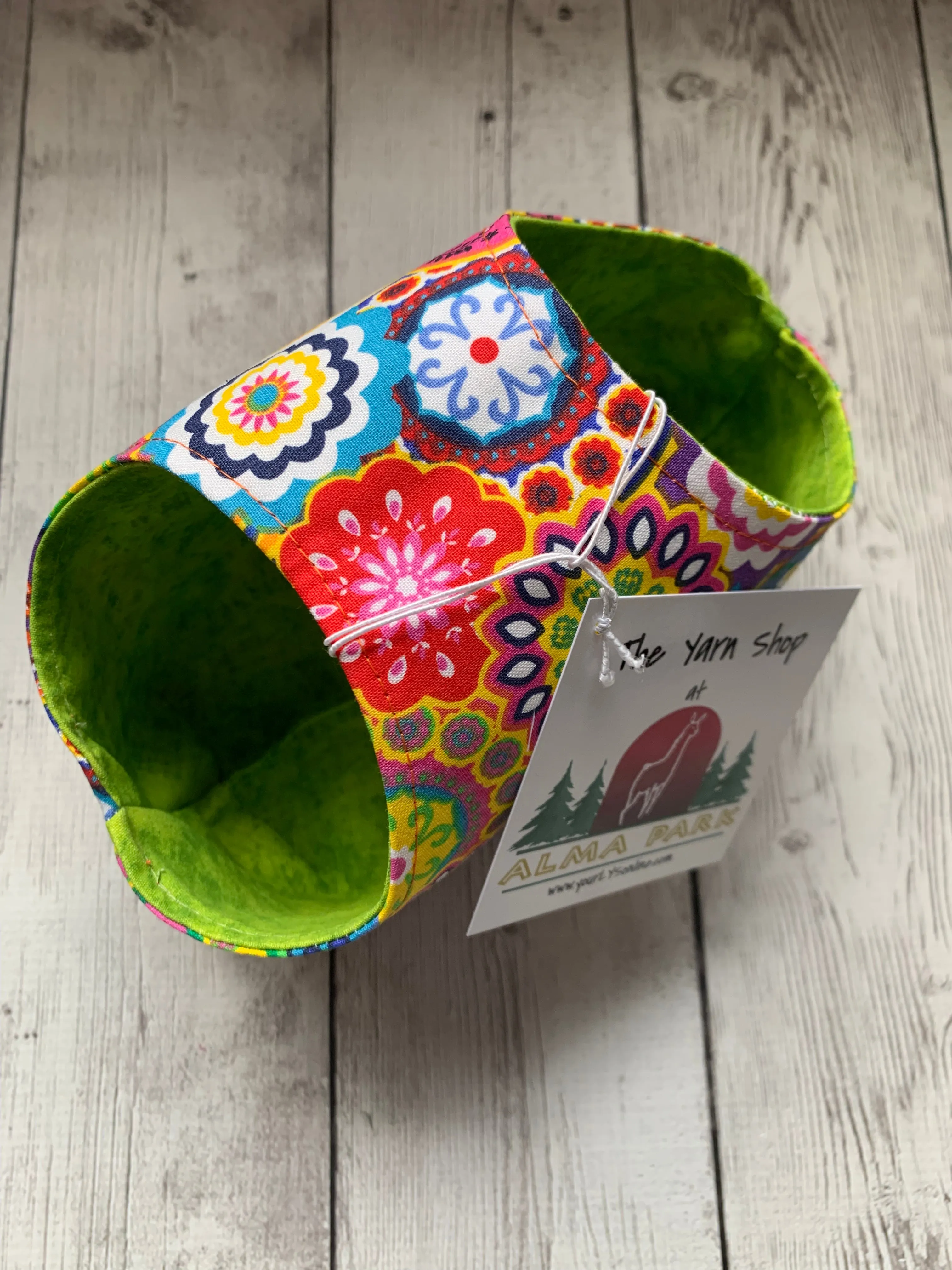 Handle Project Bag by Rose (Small)- Perfect for SOCK Knitters -  Colorful Mandalas / Chartreuse