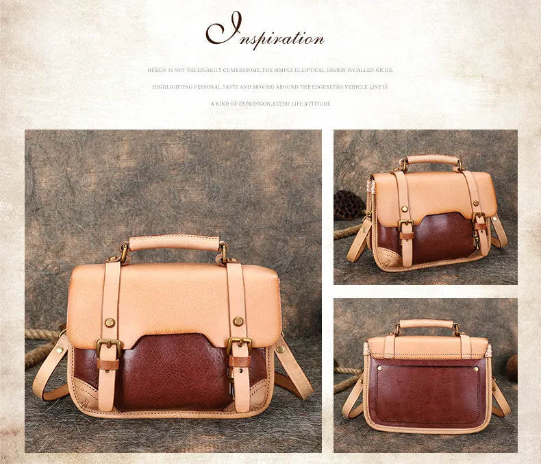Handmade Black Leather Womens Satchel Shoulder Bag Small School Handbag Crossbody Purses for Ladies