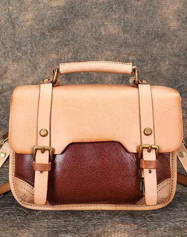 Handmade Black Leather Womens Satchel Shoulder Bag Small School Handbag Crossbody Purses for Ladies