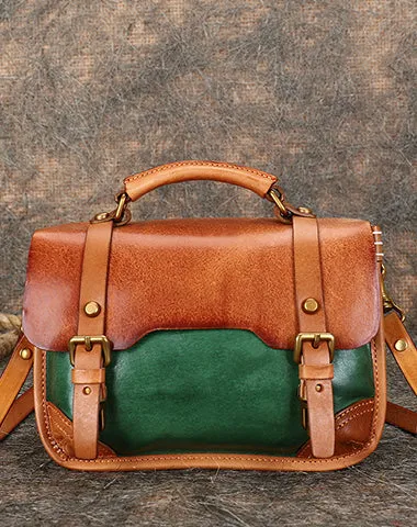 Handmade Black Leather Womens Satchel Shoulder Bag Small School Handbag Crossbody Purses for Ladies