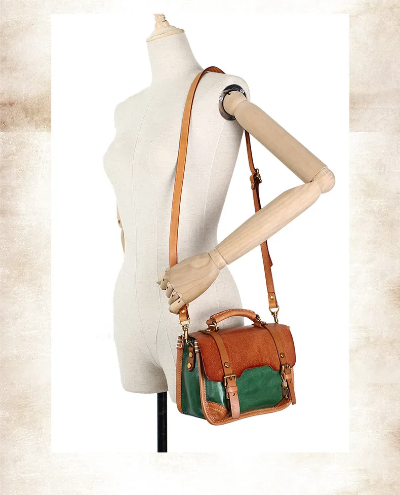 Handmade Black Leather Womens Satchel Shoulder Bag Small School Handbag Crossbody Purses for Ladies
