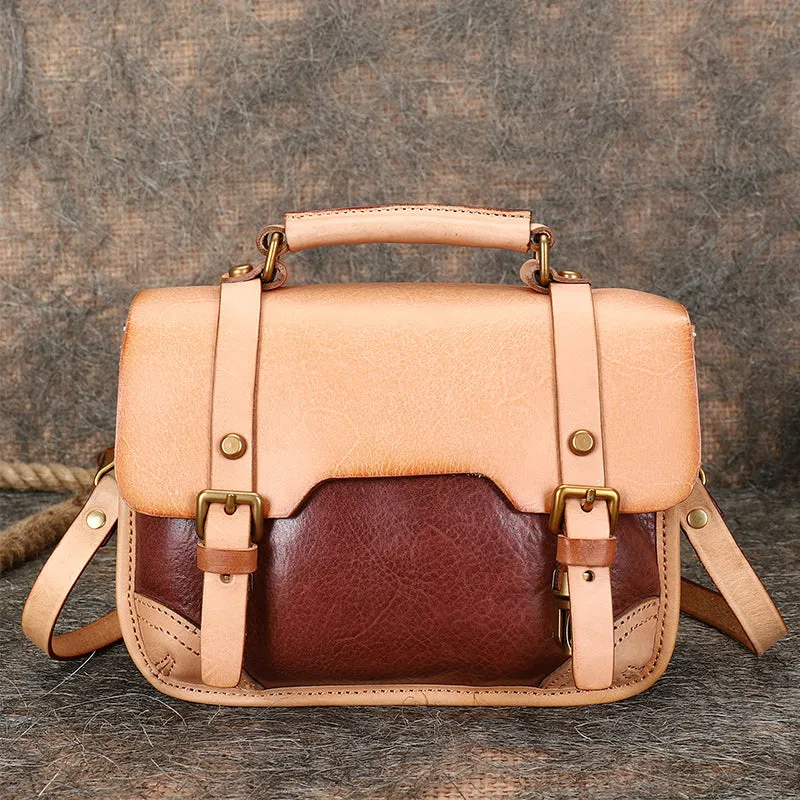 Handmade Black Leather Womens Satchel Shoulder Bag Small School Handbag Crossbody Purses for Ladies