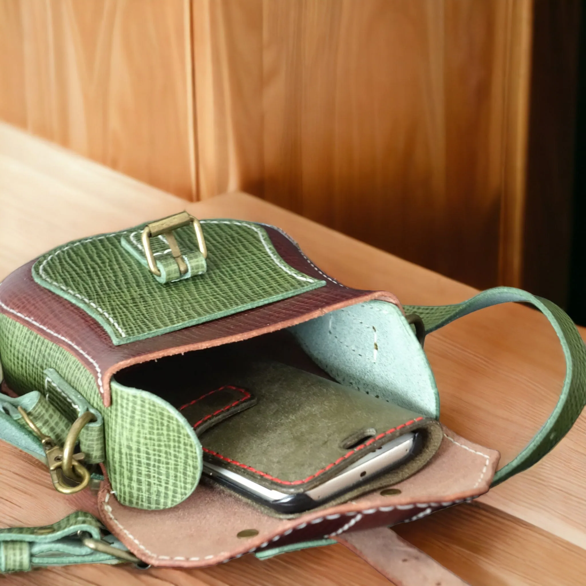 Handmade Petit Leather Crossbody Bag- Adjustable Strap