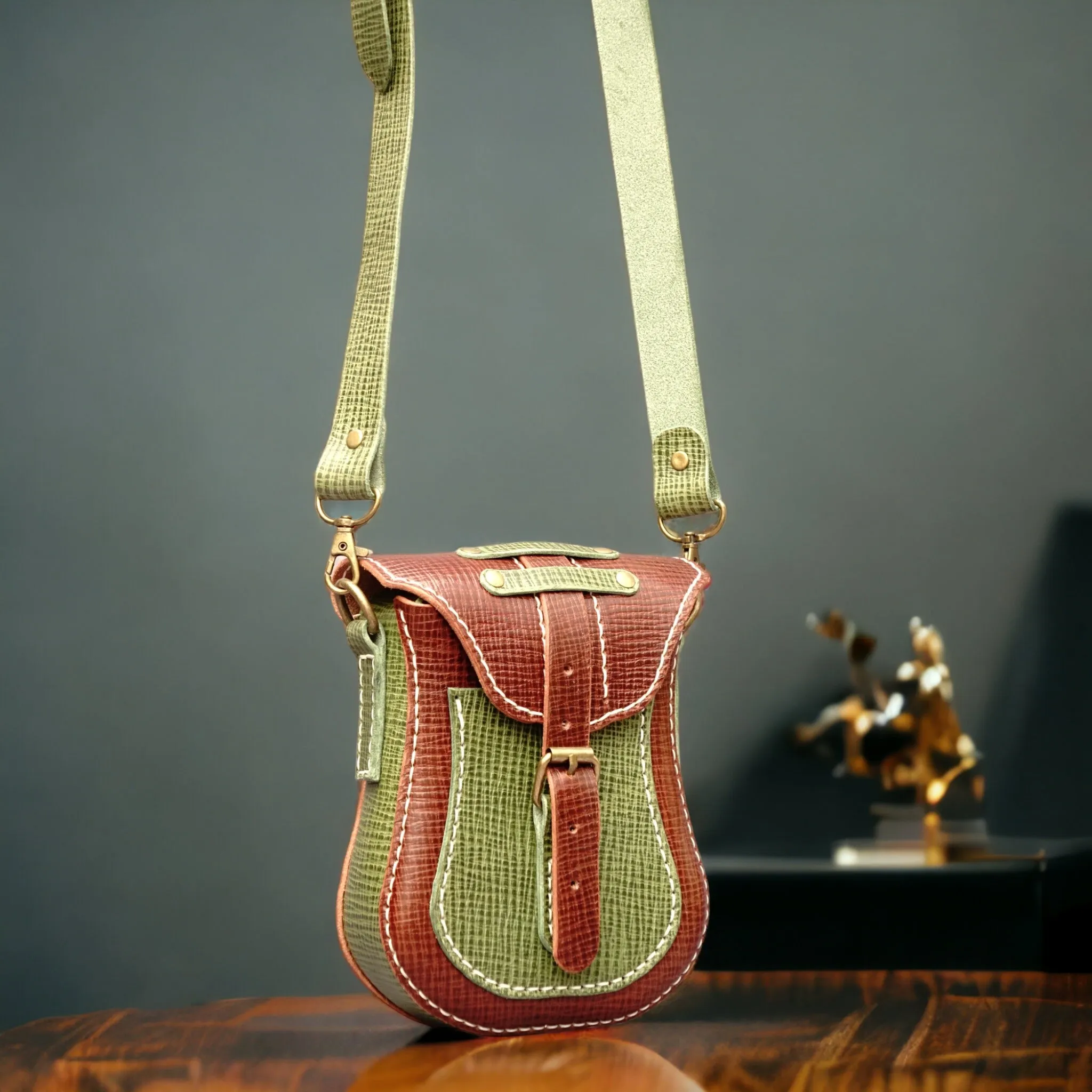 Handmade Petit Leather Crossbody Bag- Adjustable Strap
