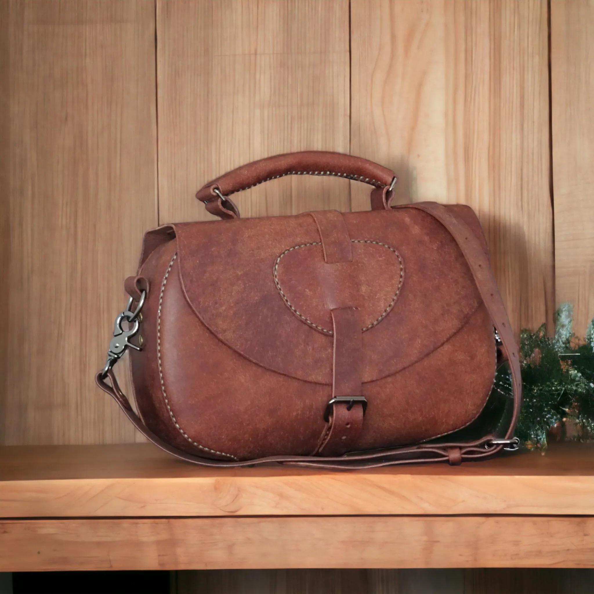Handmade Pueblo Whiskey Leather Crossbody Bag