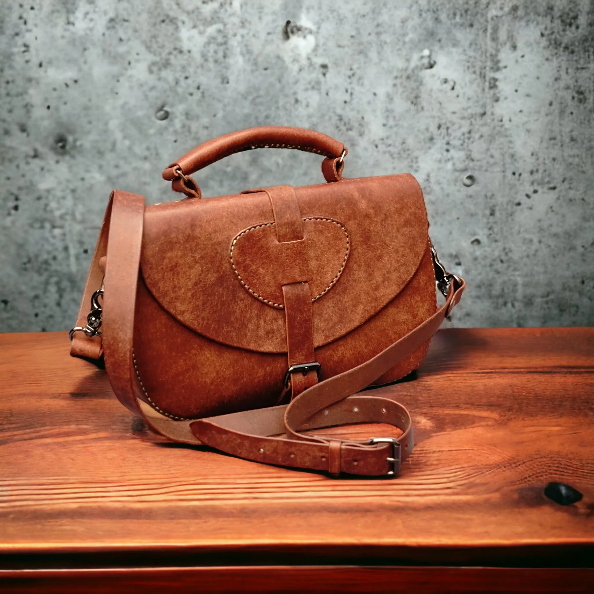 Handmade Pueblo Whiskey Leather Crossbody Bag