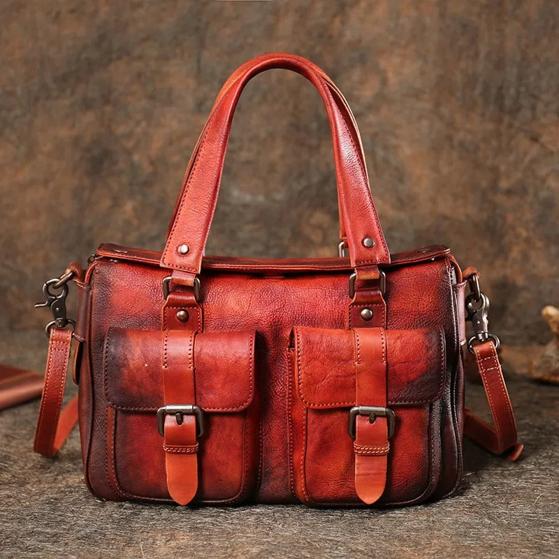 Handmade Red Leather Womens Satchel Shoulder Bag Best Handbag Vintage Crossbody Purses for Ladies