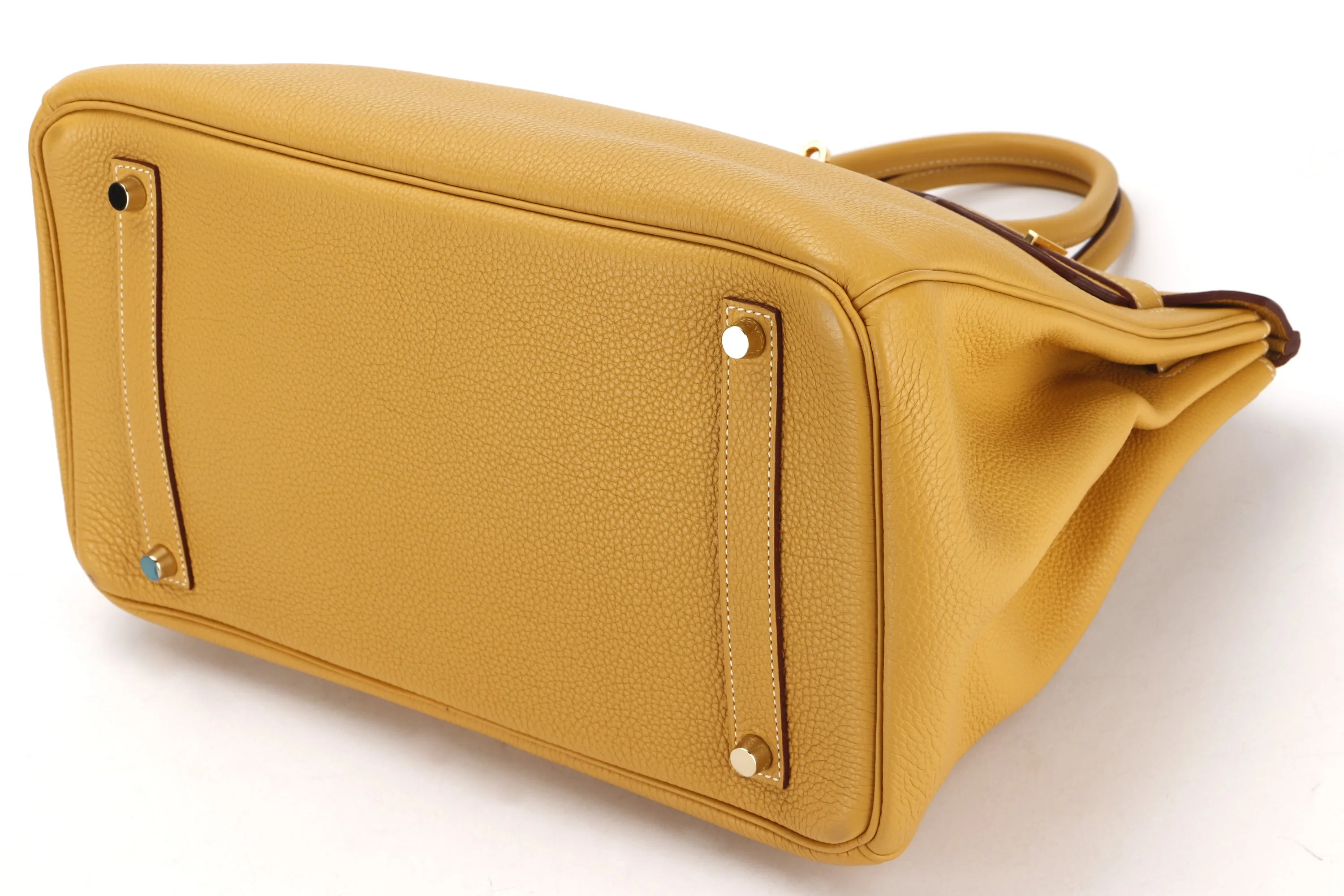 HERMES BIRKIN 35 (STAMP L) MOUTARDE CLEMENCE LEATHER GOLD HARDWARE, WITH KEYS, LOCK, RAINCOAT & DUST COVER