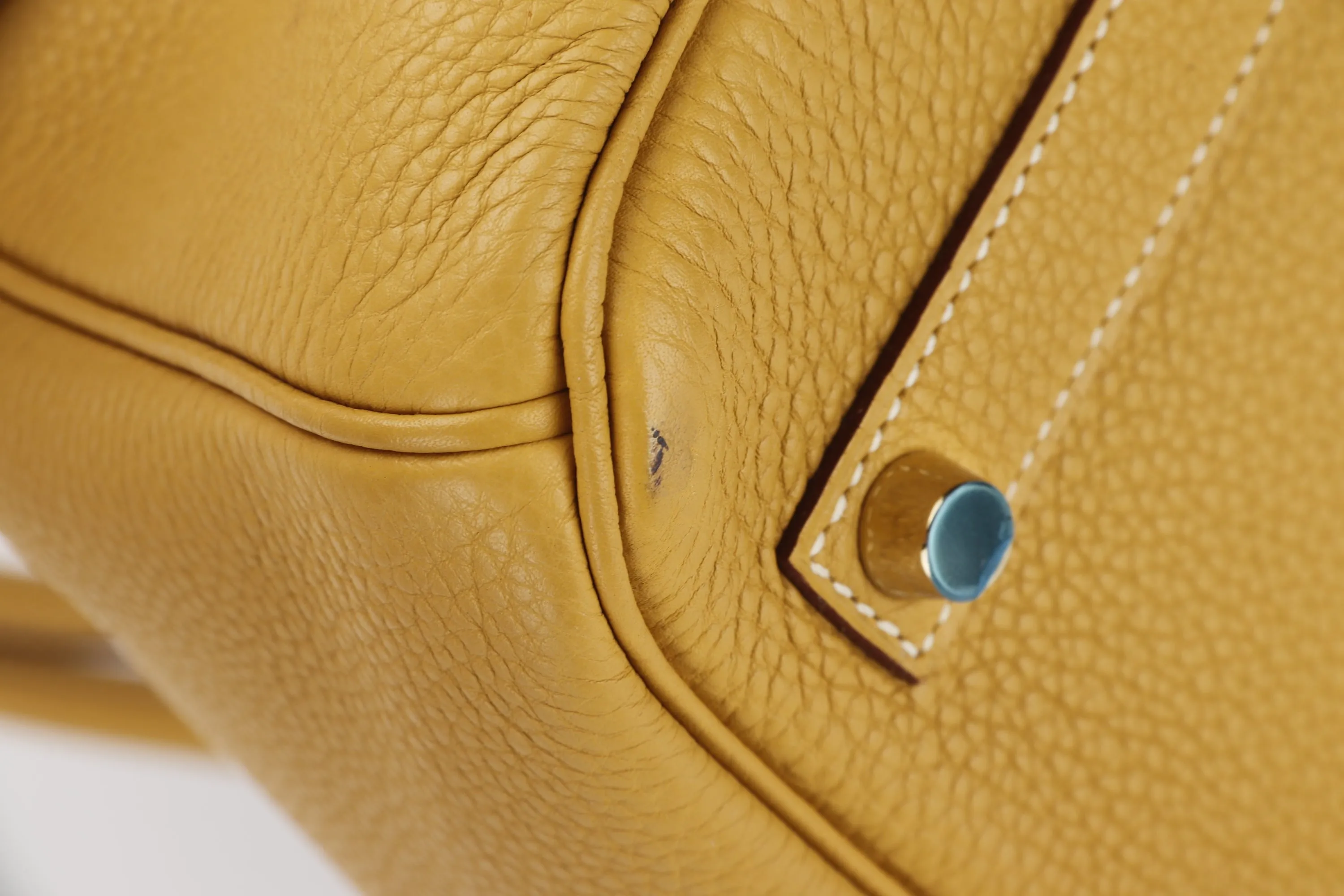 HERMES BIRKIN 35 (STAMP L) MOUTARDE CLEMENCE LEATHER GOLD HARDWARE, WITH KEYS, LOCK, RAINCOAT & DUST COVER