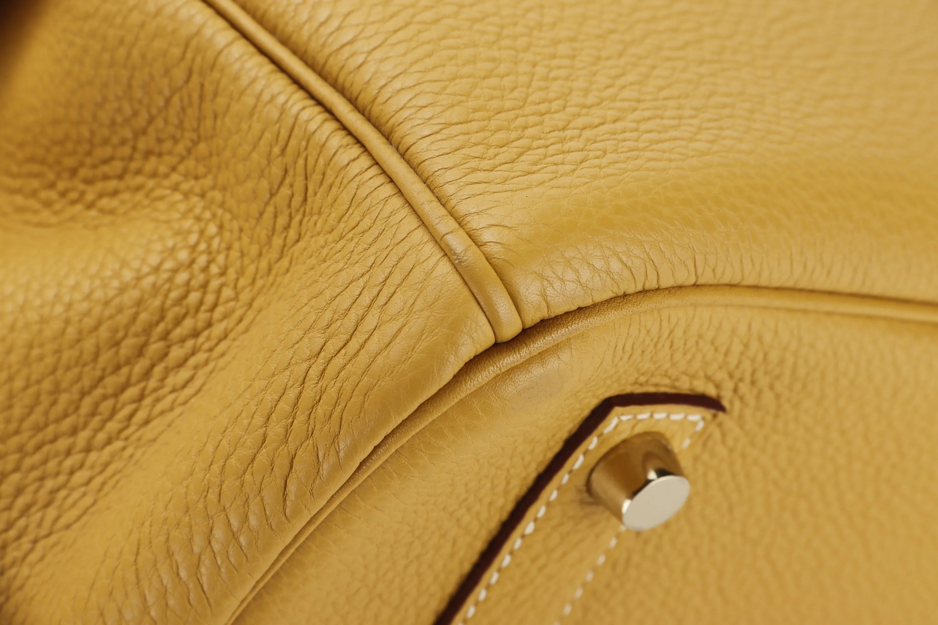 HERMES BIRKIN 35 (STAMP L) MOUTARDE CLEMENCE LEATHER GOLD HARDWARE, WITH KEYS, LOCK, RAINCOAT & DUST COVER