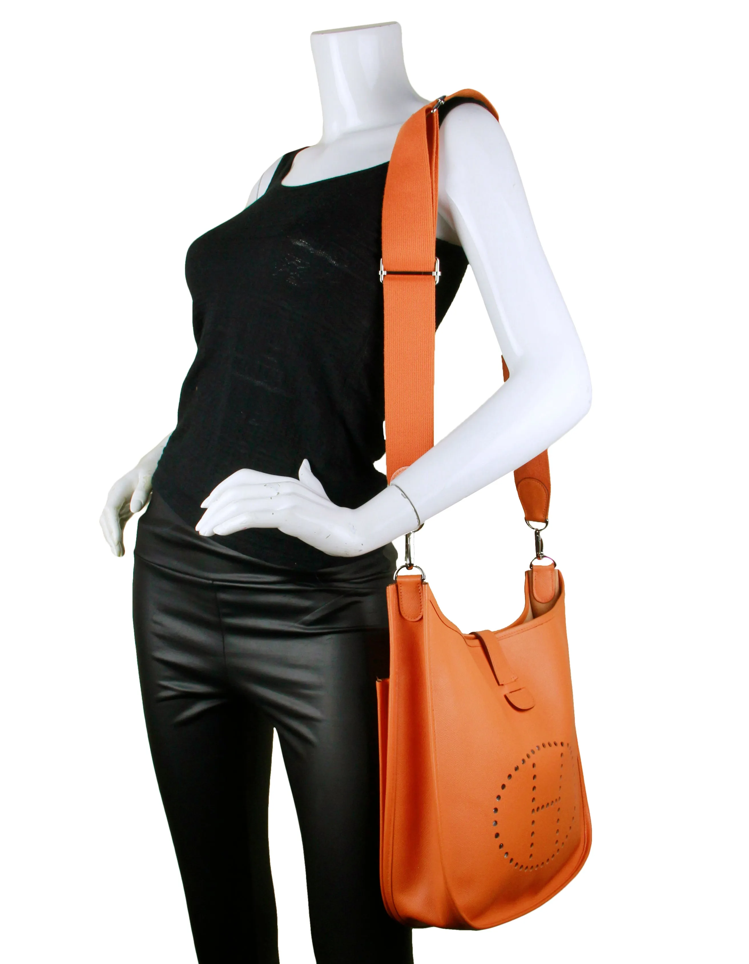 Hermes Orange Epsom Leather Evelyne III GM Messenger Bag