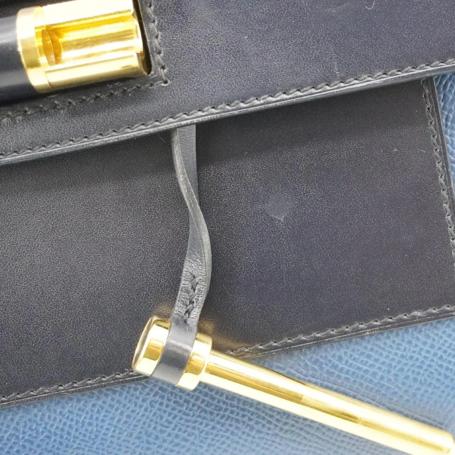 HERMES Sacabar Leather Crossbody Bag Blue