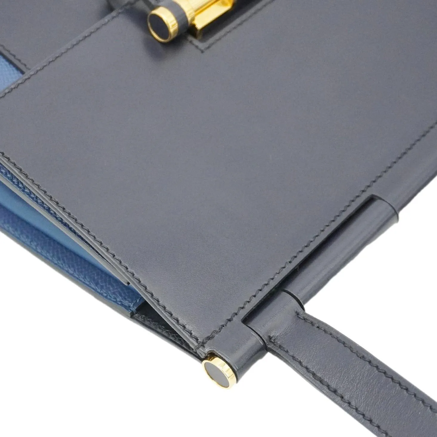 HERMES Sacabar Leather Crossbody Bag Blue