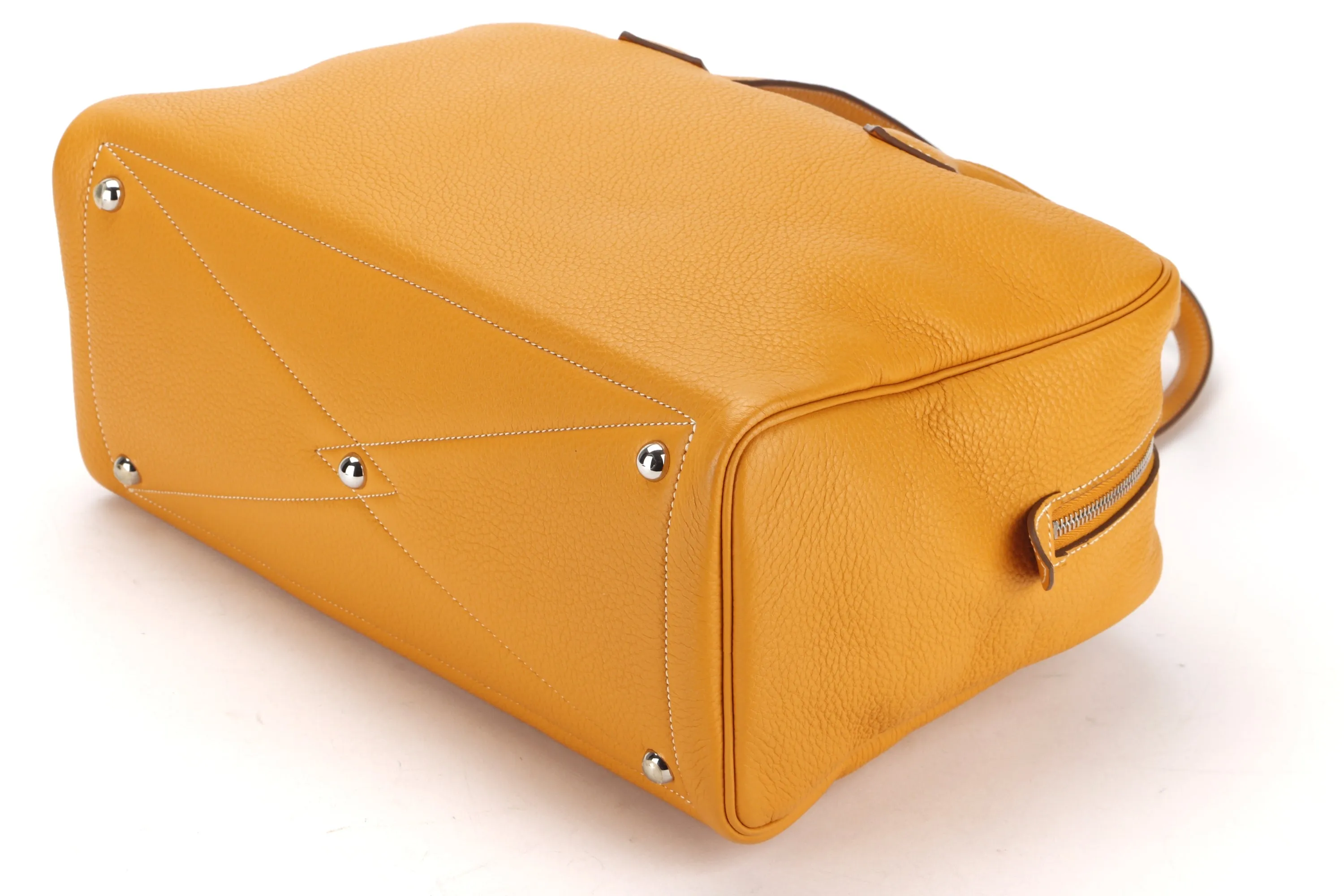 HERMES VICTORIA 34 (STAMP P 2012) MUSTARD CLEMENCE LEATHER SILVER HARDWARE, WITH KEYS, LOCK & DUST COVER