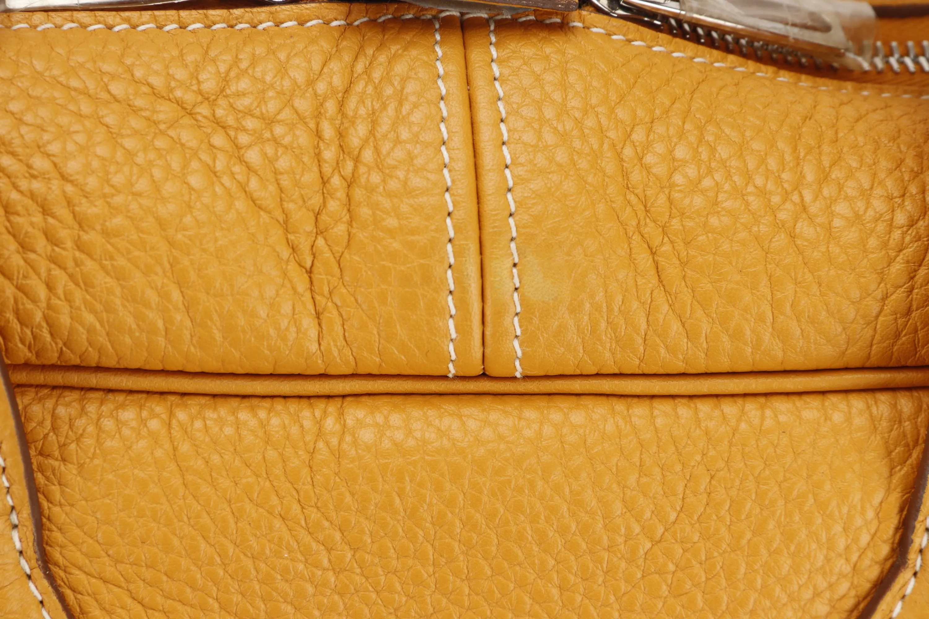 HERMES VICTORIA 34 (STAMP P 2012) MUSTARD CLEMENCE LEATHER SILVER HARDWARE, WITH KEYS, LOCK & DUST COVER