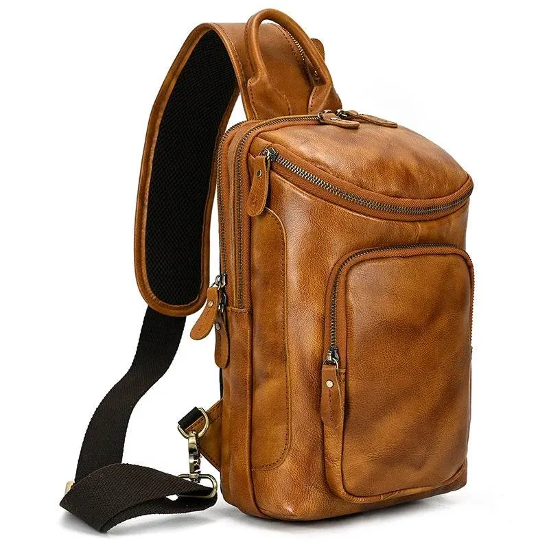 High-Capacity Leather Chest Bag Crossbody Sling Bag for Men