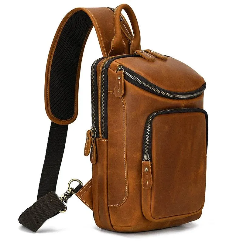 High-Capacity Leather Chest Bag Crossbody Sling Bag for Men