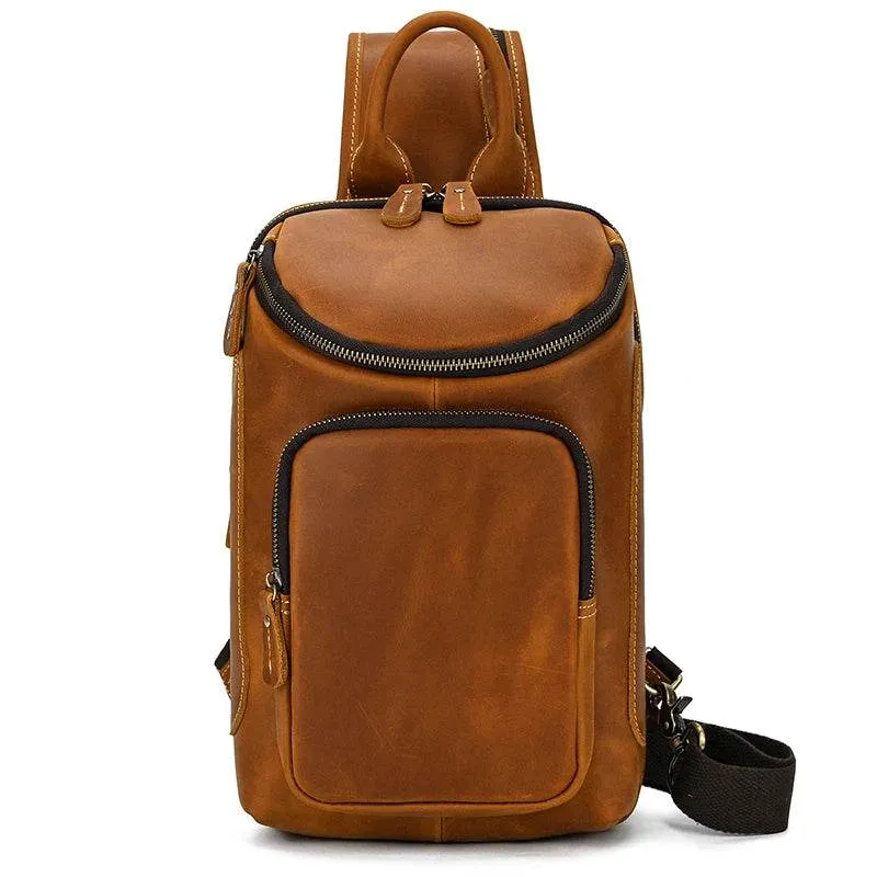 High-Capacity Leather Chest Bag Crossbody Sling Bag for Men