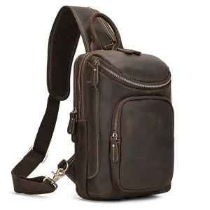 High-Capacity Leather Chest Bag Crossbody Sling Bag for Men