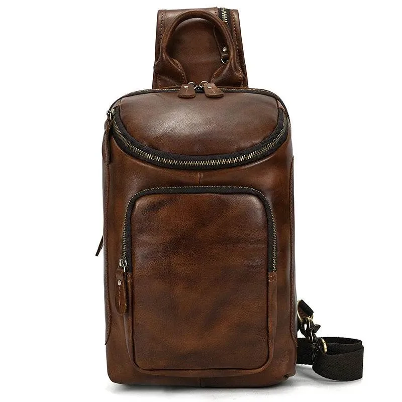 High-Capacity Leather Chest Bag Crossbody Sling Bag for Men