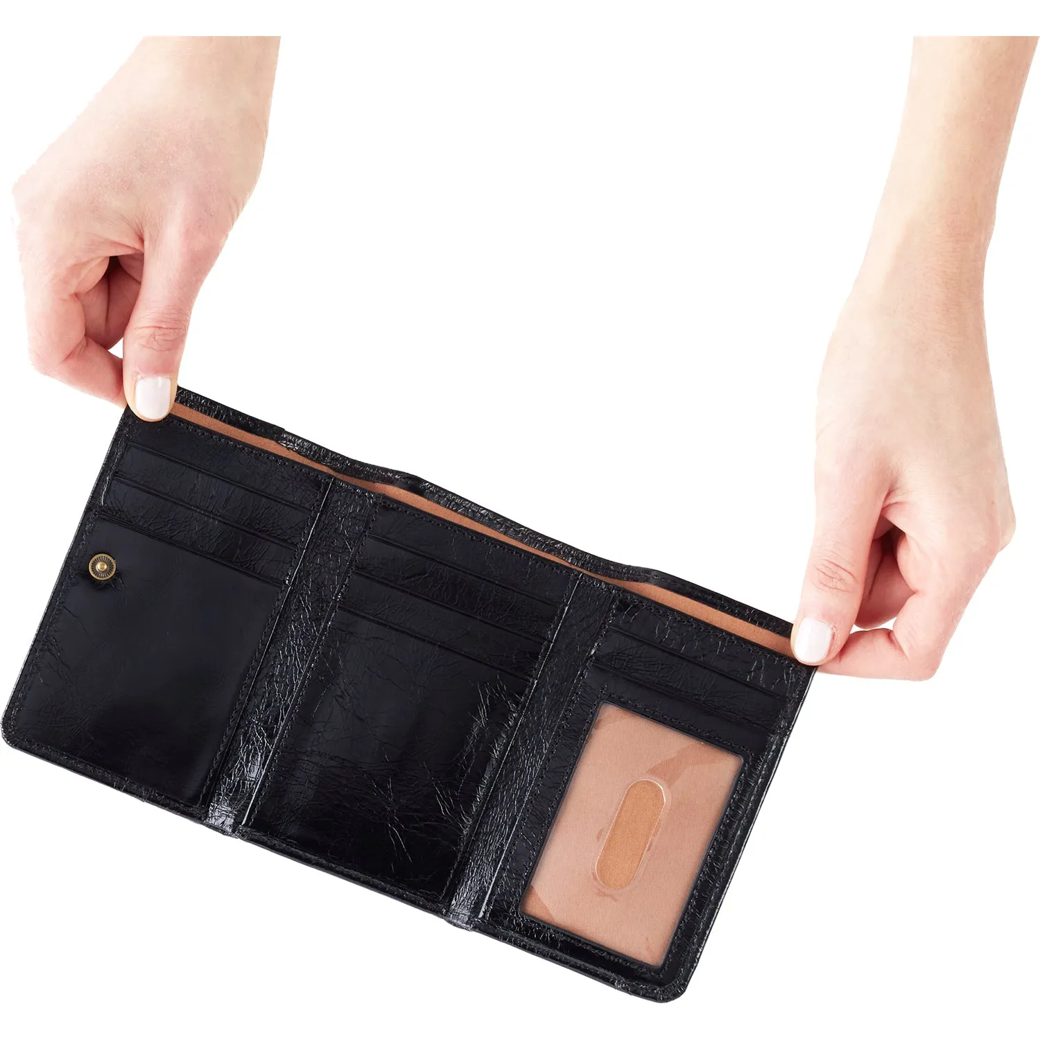 Hobo Jill Trifold Wallet Black Vintage Hide Leather