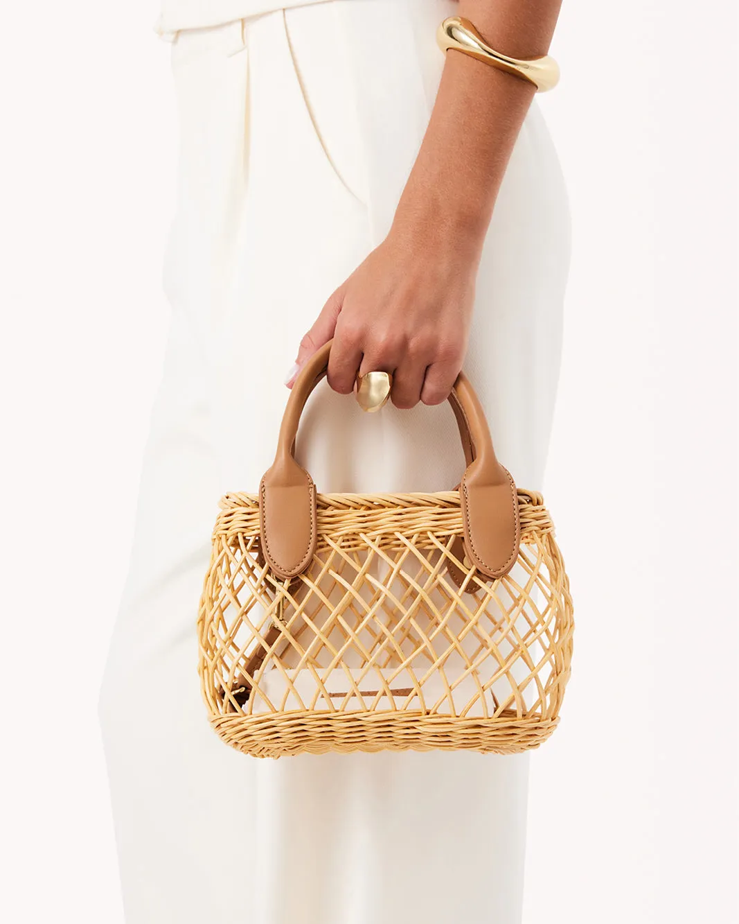HOLIDAY HANDLE BAG - NATURAL RATTAN-TAN
