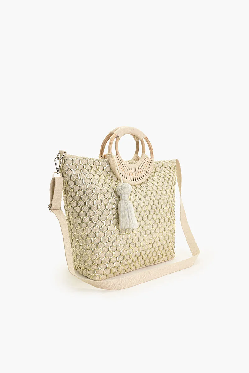 Honeycomb Natural Lurex Tote