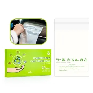 iGelato 40 Pcs Car Trash Bags, Disposable Biodegradable Self Adhesive Garbage Bag for Vehicle,Bedroom, Office