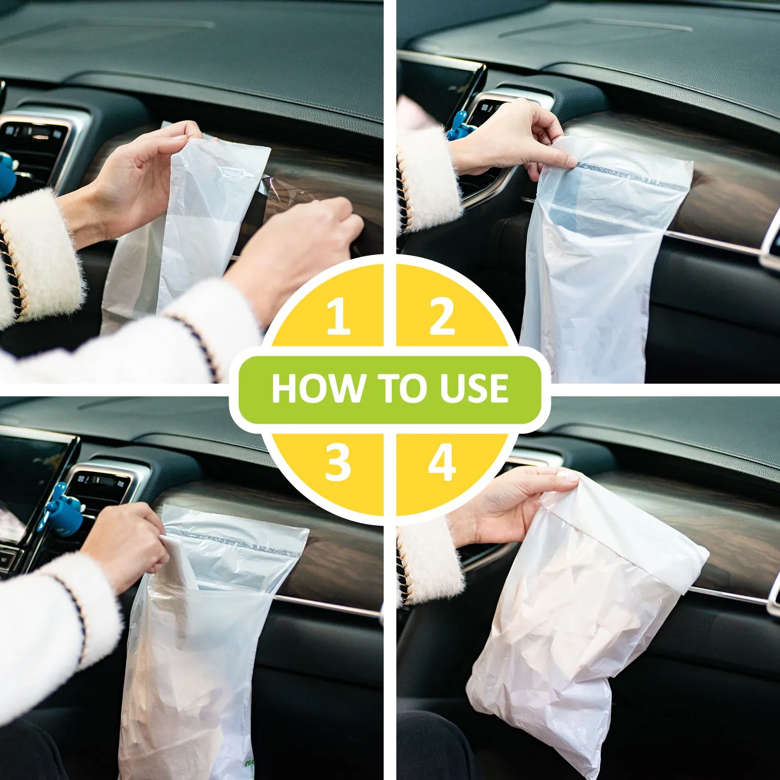 iGelato 40 Pcs Car Trash Bags, Disposable Biodegradable Self Adhesive Garbage Bag for Vehicle,Bedroom, Office
