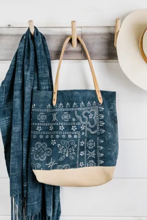 Indigo Batik   Leather Tote