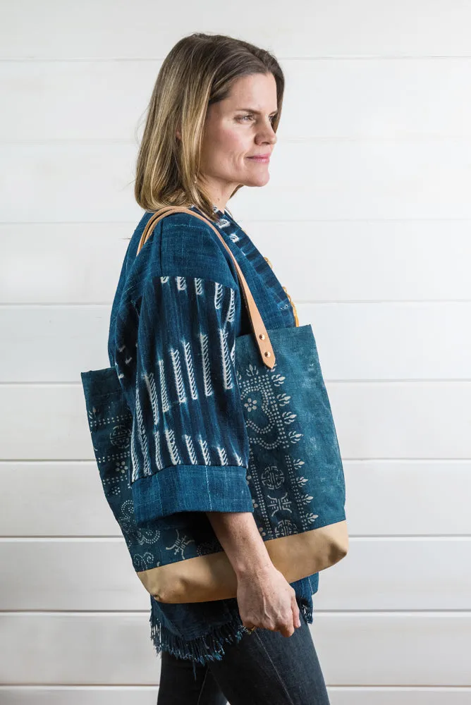 Indigo Batik   Leather Tote