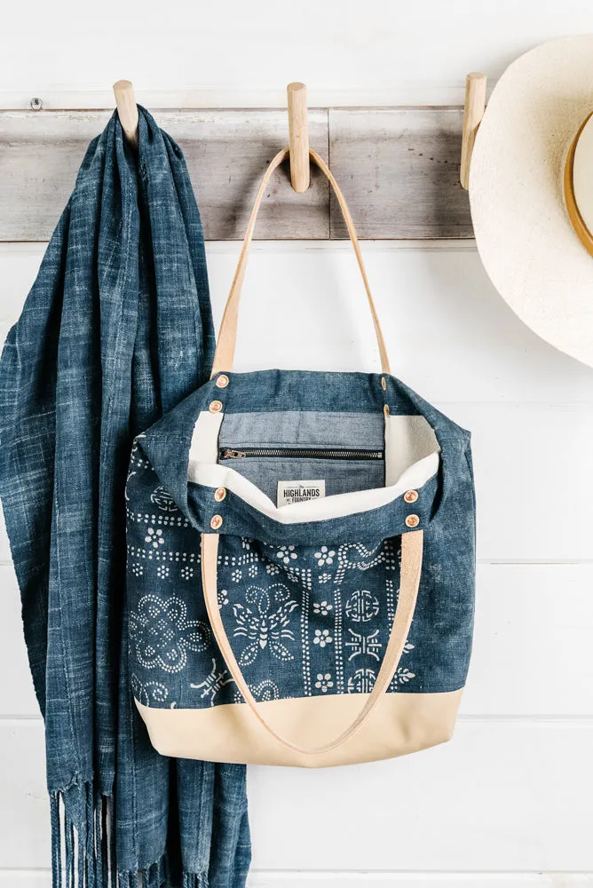 Indigo Batik   Leather Tote