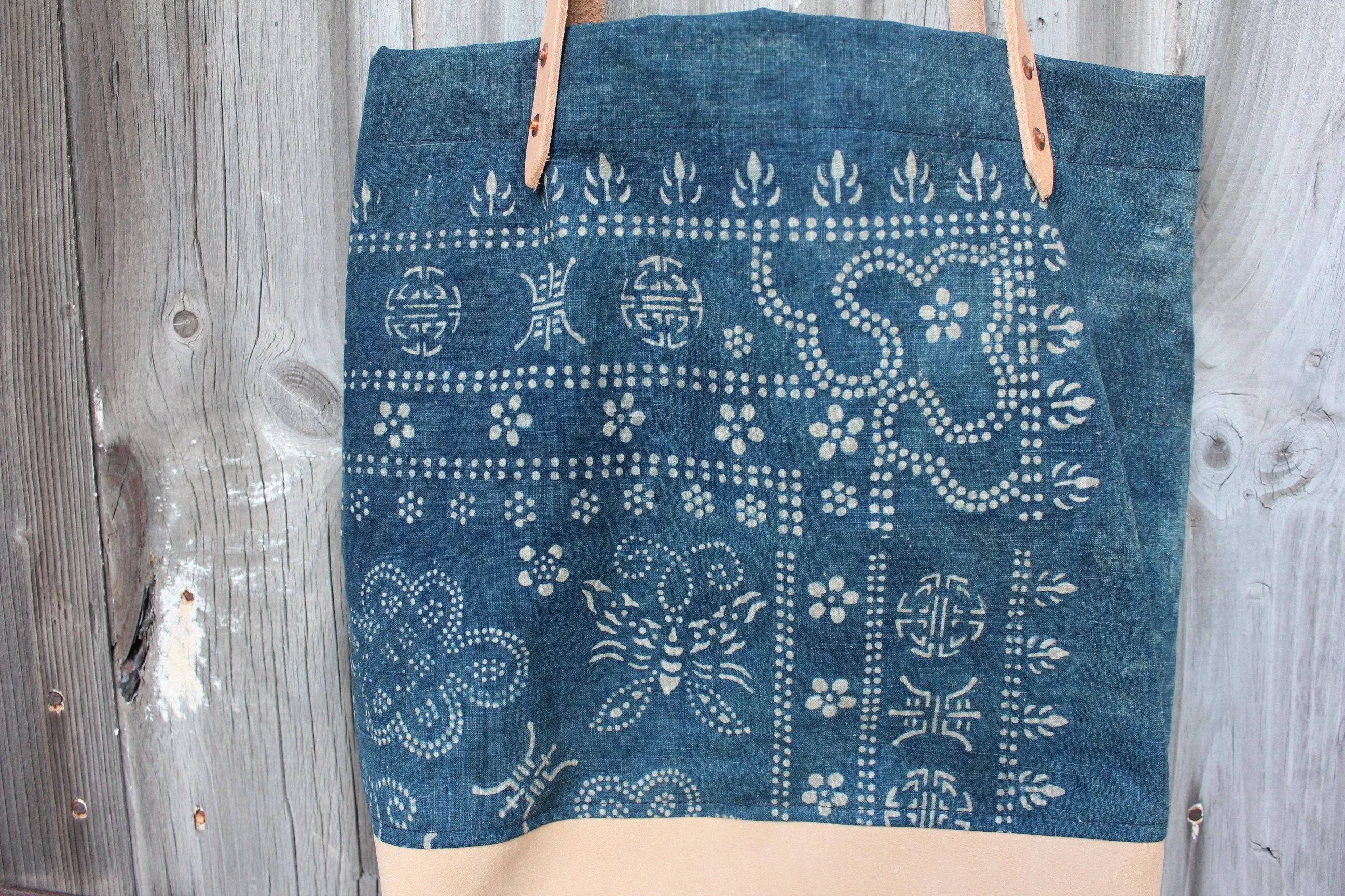 Indigo Batik   Leather Tote