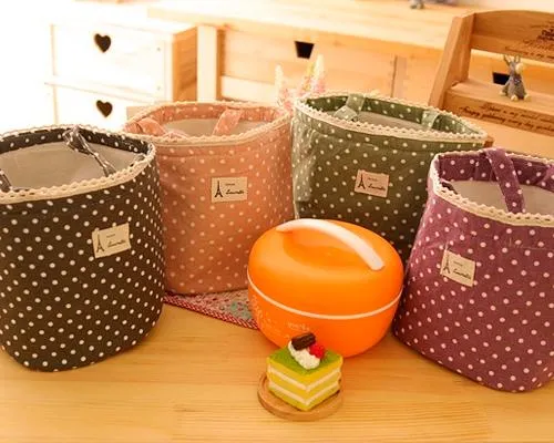 Insulated Thermal Drawstring Closure Dot Picnic Lunch Bag