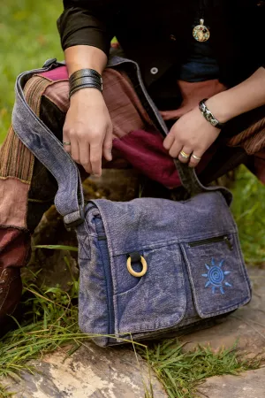 Koshi Blue Stone-Washed Embroidered Laptop Messenger Bag