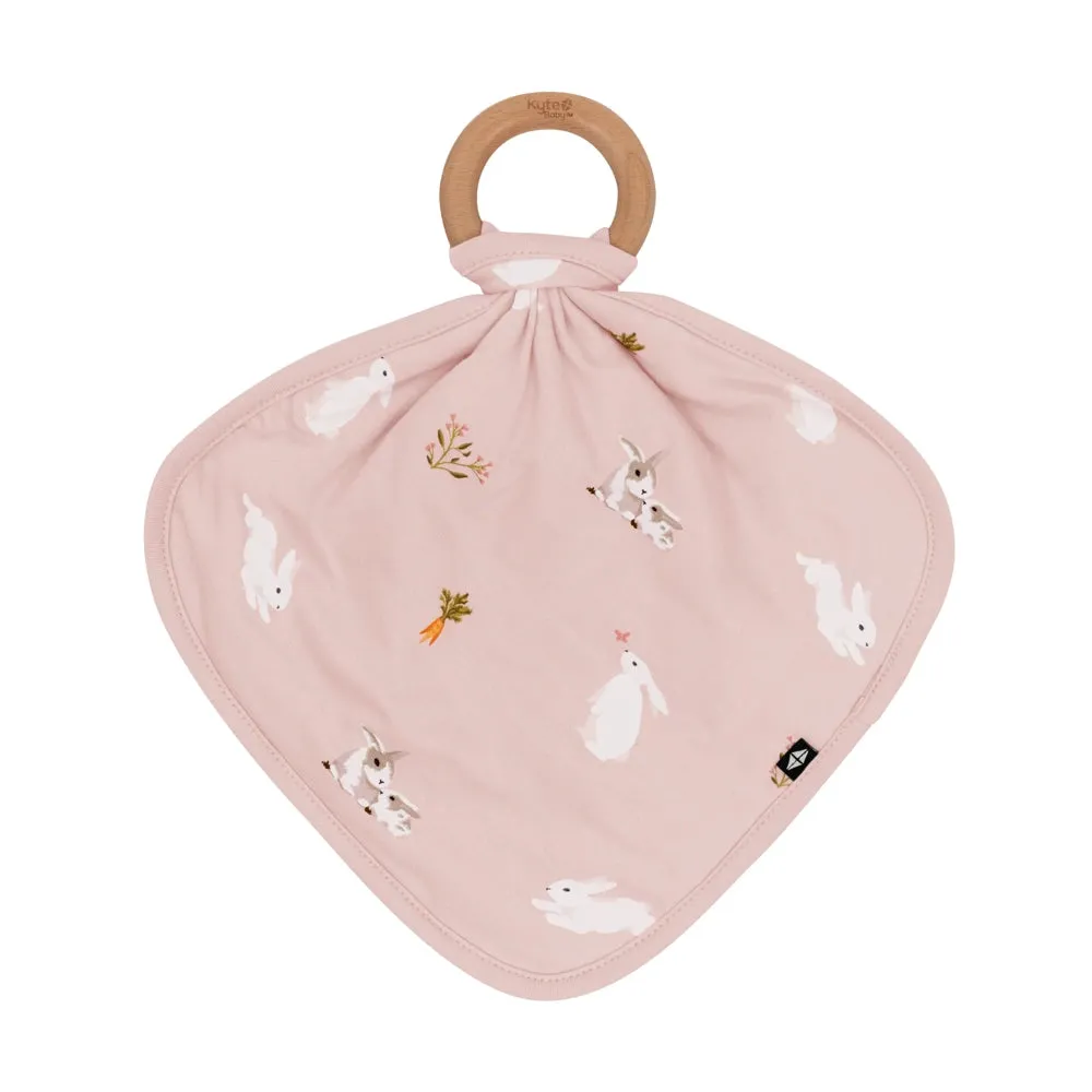 Kyte Baby Lovey with Removable Wooden Teething Ring in Blush Rabbit