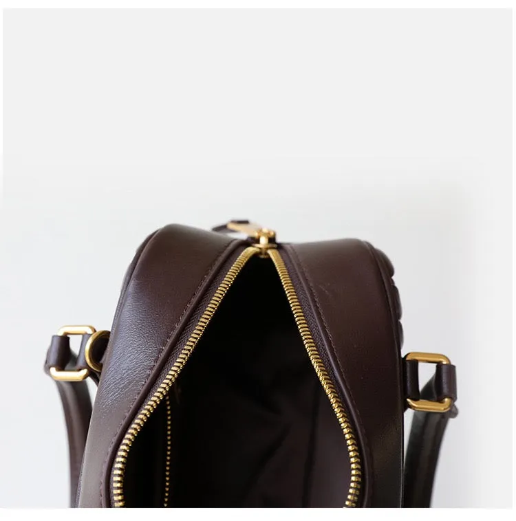 Lambskin Leather Top Handle Ruched Pillow Bag Boston Bag