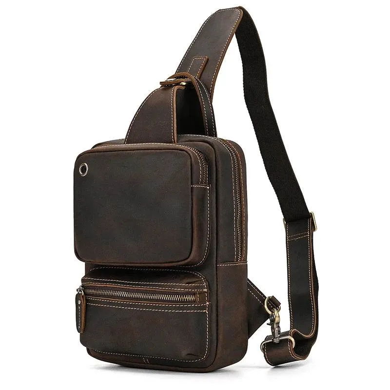 Large Capacity Leather Chest Bag Crossbody Sling Bag for Men
