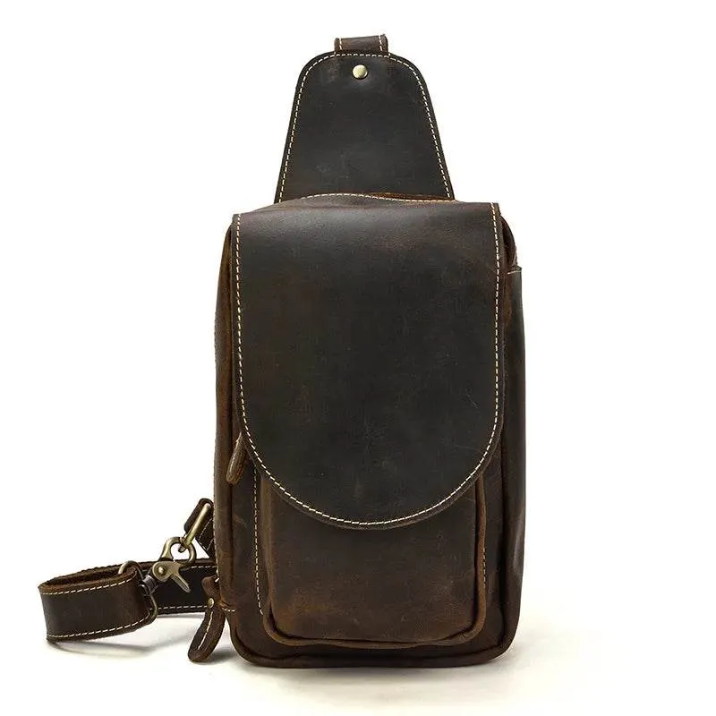Large Capacity Leather Chest Bag Crossbody Sling Bag for Men
