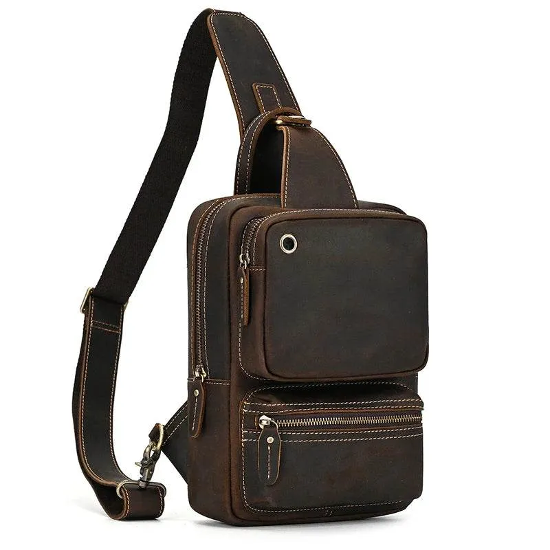Large Capacity Leather Chest Bag Crossbody Sling Bag for Men