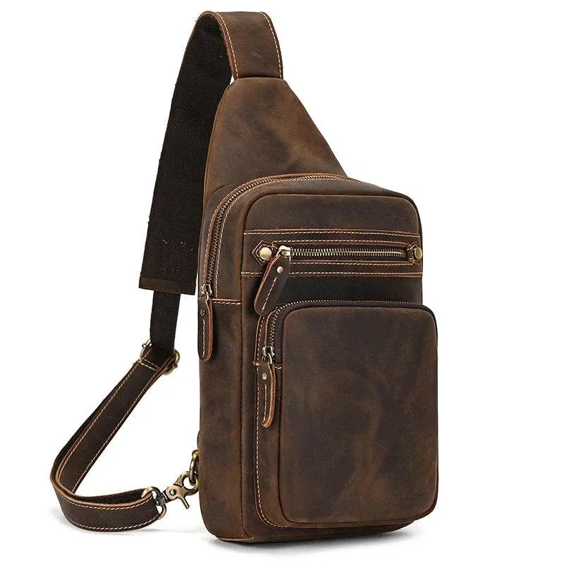 Large Capacity Leather Chest Bag Crossbody Sling Bag for Men